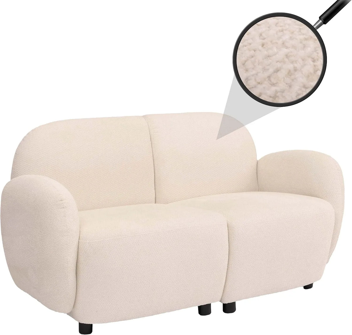 Sofa — HWC-P33, kremowa, z tkaniny szenilowej, tapicerka materiałowa, 2-osobowa, 330 g