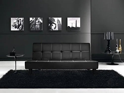 Sofa — 3-osobowa, 180 × 97 × 36 cm, czarny, rozkładana konstrukcja, tapicerka skórzana