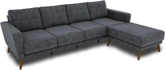 Sofa — z drewna, 4-osobowa, 260 cm, szary, rozkładana konstrukcja