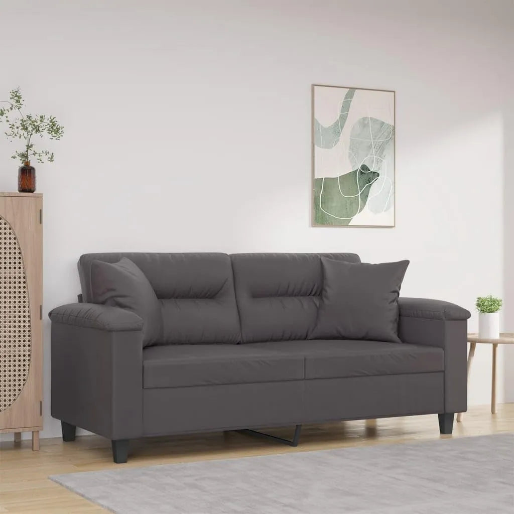 Sofa narożna – z poduszkami, 2-osobowa, 140 cm, szary, z metalu, tapicerka materiałowa