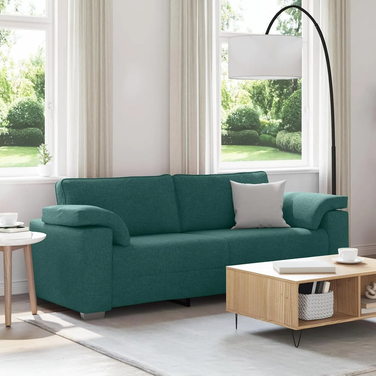 Sofa narożna – z poduszkami, 3-osobowa, z metalu, tapicerka materiałowa