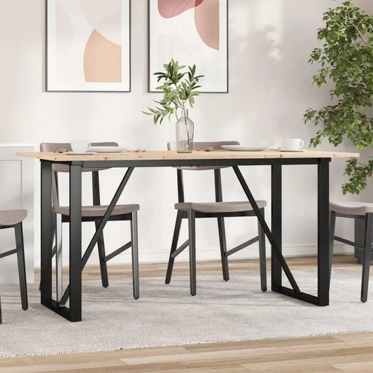 Stół do jadalni z okrągłym stelażem: z drewna, 140 × 80 × 75 cm, z litego drewna, z metalu