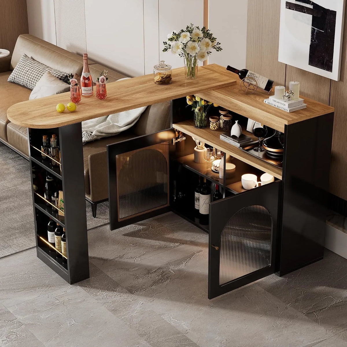 Dolamaní Barowy stół 138-193 cm z Regał na książki i regał stojącyem: regulowana konstrukcja, czarny