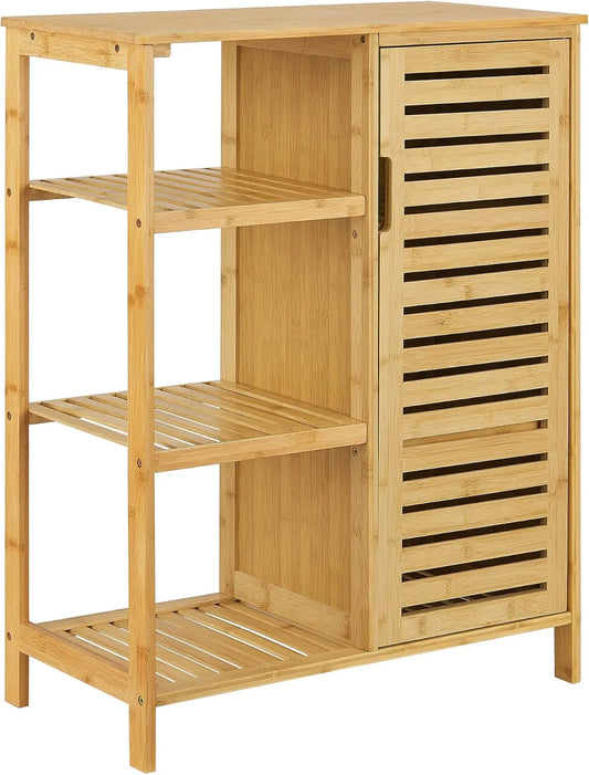 en.casa Szafka łazienkowa i słupek do łazienki Vetlanda bambusowa 87 x 66 x 33 — 87 × 66 × 33 cm, 3 p
