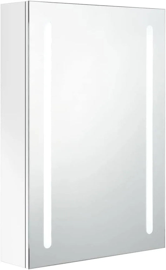 Szafka łazienkowa i słupek do łazienki z lustrem i LED Biały Błyszczący 50 x – wyświetlacz LED, 50 × 13 × 70 cm