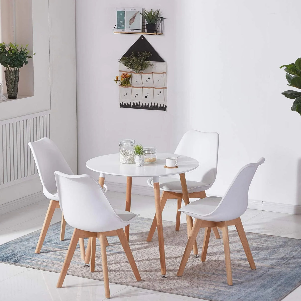 Zestaw 4 okrągłych stołów kuchennych i krzeseł — MDF, z drewna, 80 cm, biały