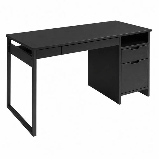 Biurko z płyty MDF i metalu czarne z szufladami 140x60x75 cm
