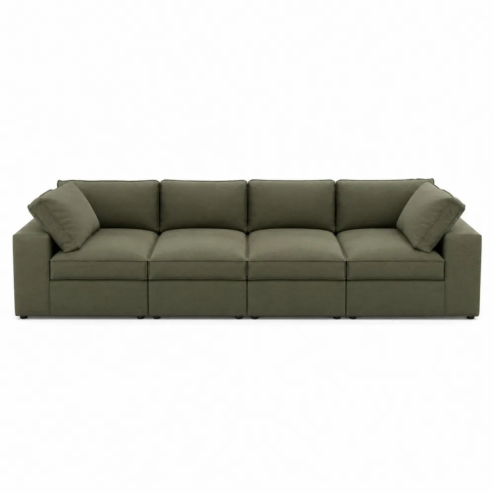 Sofa modułowa 4-osobowa tkanina lniana oliwkowa 220cm