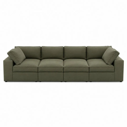 Sofa modułowa 4-osobowa tkanina lniana oliwkowa 220cm