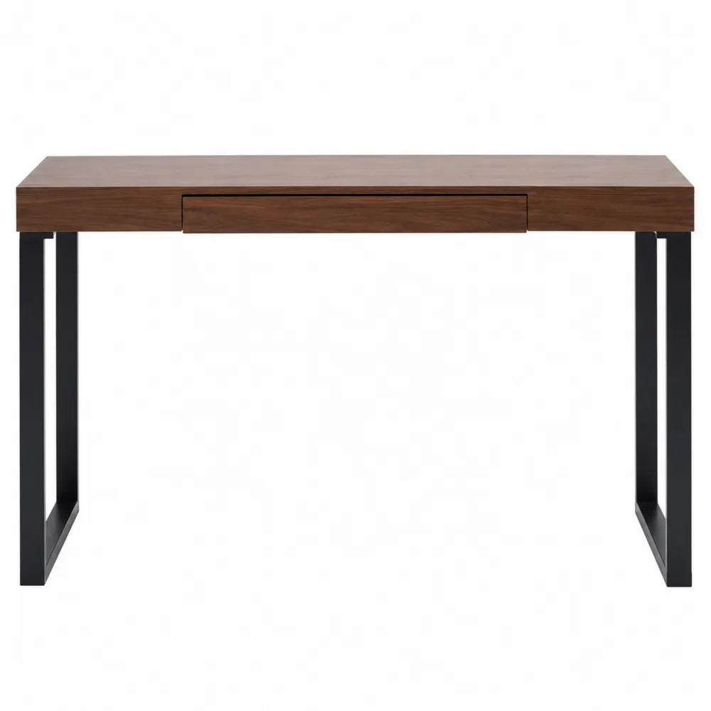 Biurko prostokątne z szufladą z drewna MDF i metalu 120x60x75 cm brązowy/czarny