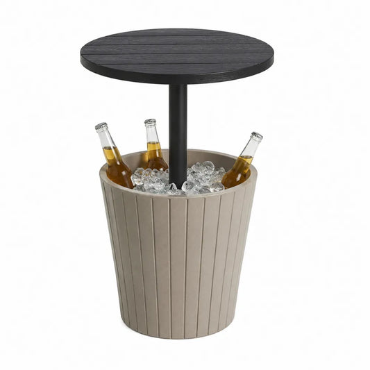 Stolik ogrodowy z chłodziarką plastikowy okrągły czarny/beżowy 55 cm