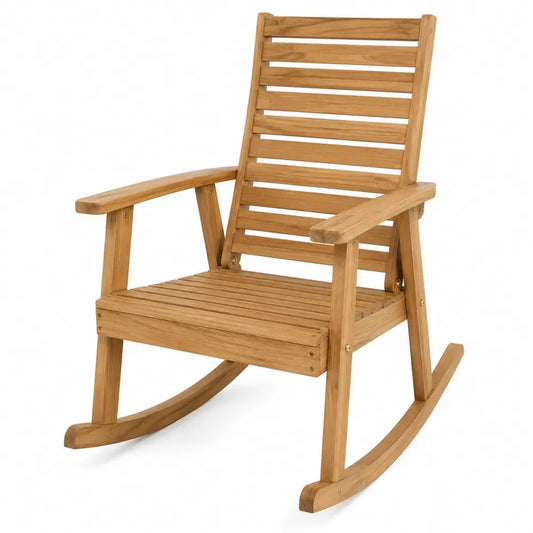 Drewniane krzesło bujane z drewna tekowego