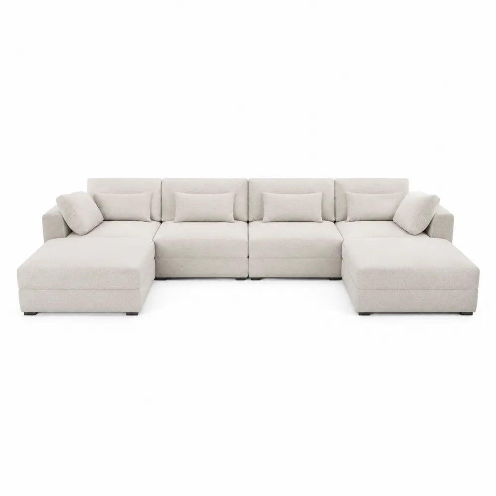 Beżowa modułowa sofa narożna z tapicerką materiałową