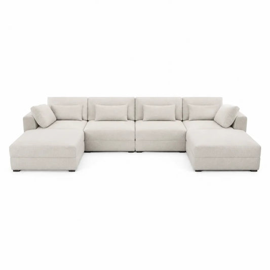 Beżowa modułowa sofa narożna z tapicerką materiałową