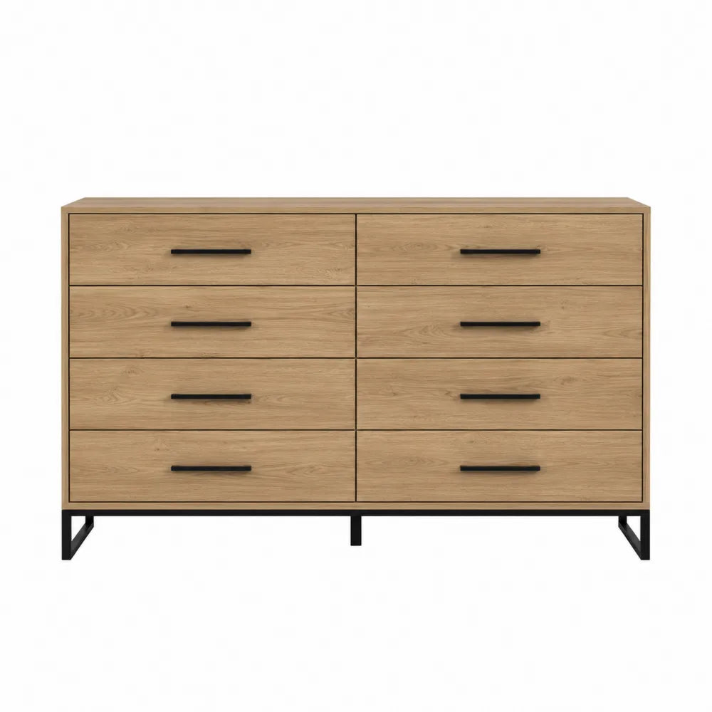 Komoda z 8 szufladami drewno dąb czarna stal 160x85x40 cm