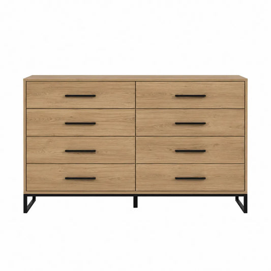 Komoda z 8 szufladami drewno dąb czarna stal 160x85x40 cm